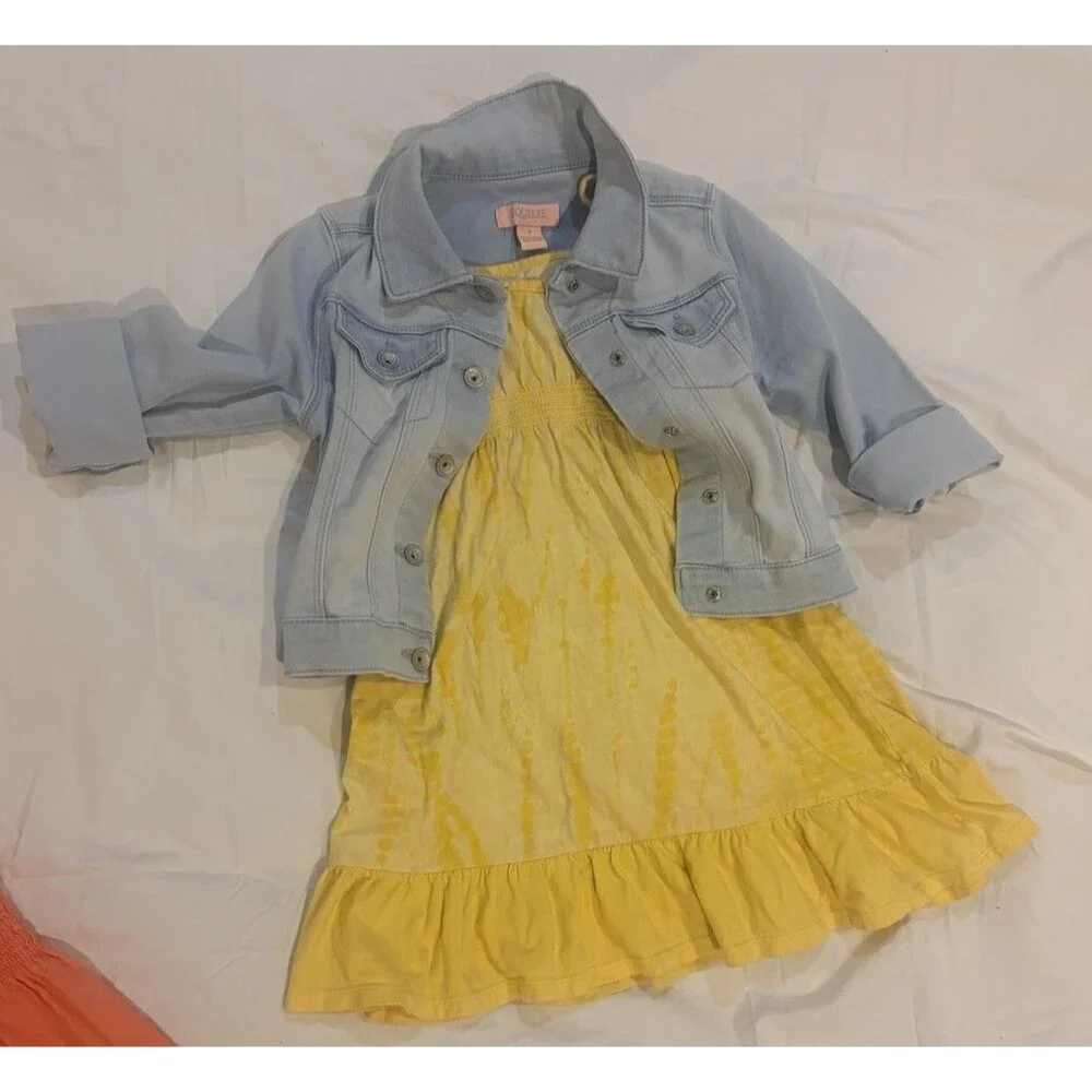 Girls Size 6 Outfit Bundle Lands End Dress Denim Jacket Squeeze Faded Glory 3pc